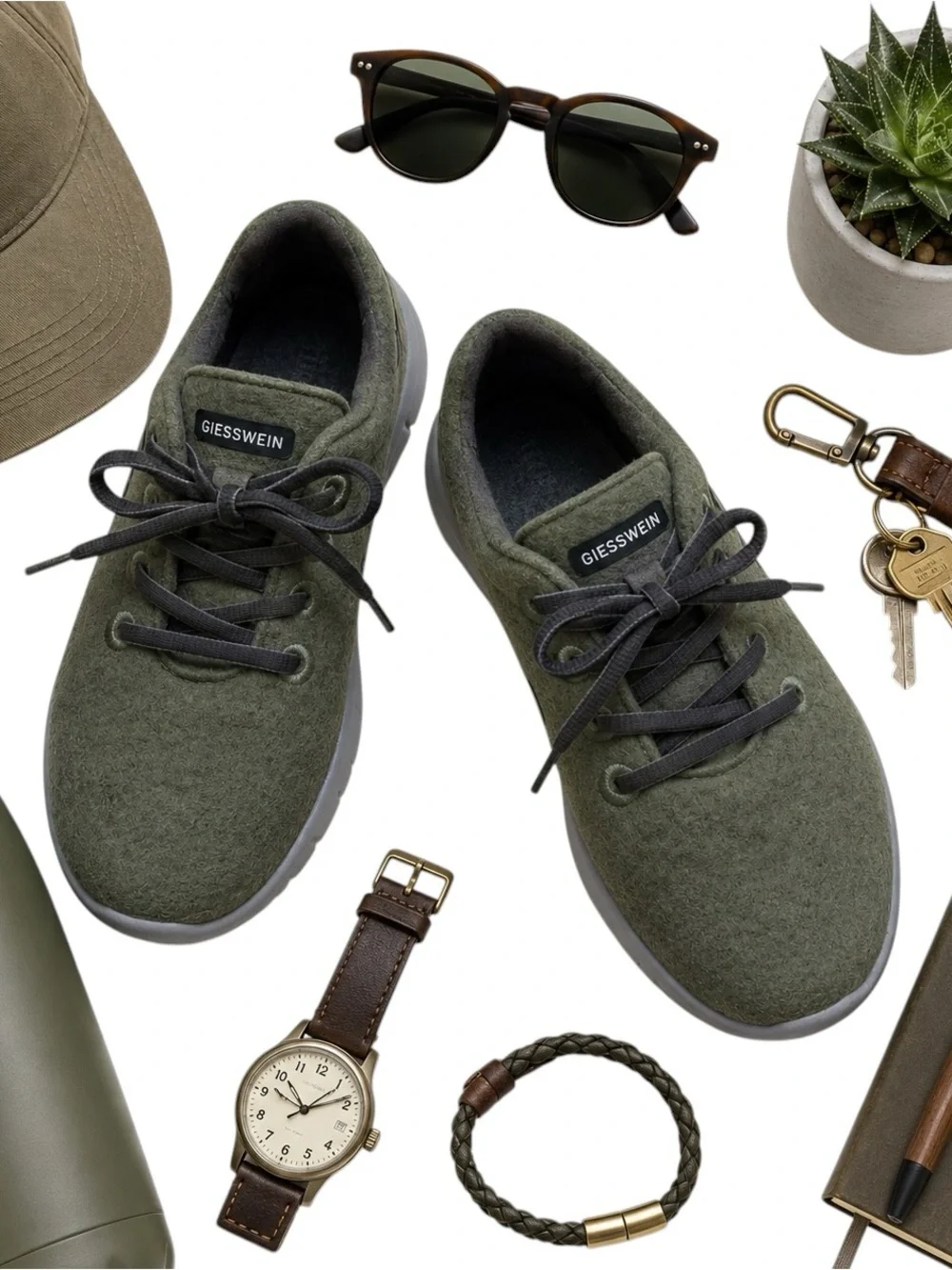 Giesswein Merino Wool Lace Up Sneakers Forest Green Comfort Shoes Women’s EU 40